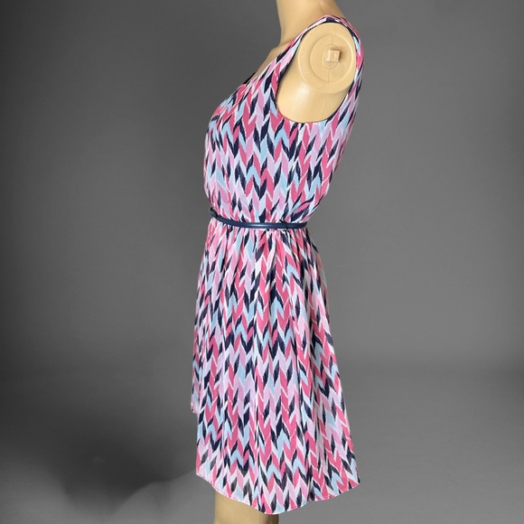 BCX A-Line Blouson Dress Size XS 2 Pink Light Blue Sleeveless Lined Belt - Picture 3 of 16